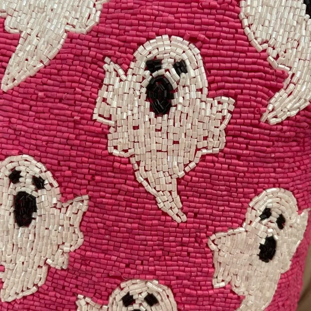 Two Well Dressed Home Beaded Ghost Pillows Hot Pink Tiktok Halloween NWT
